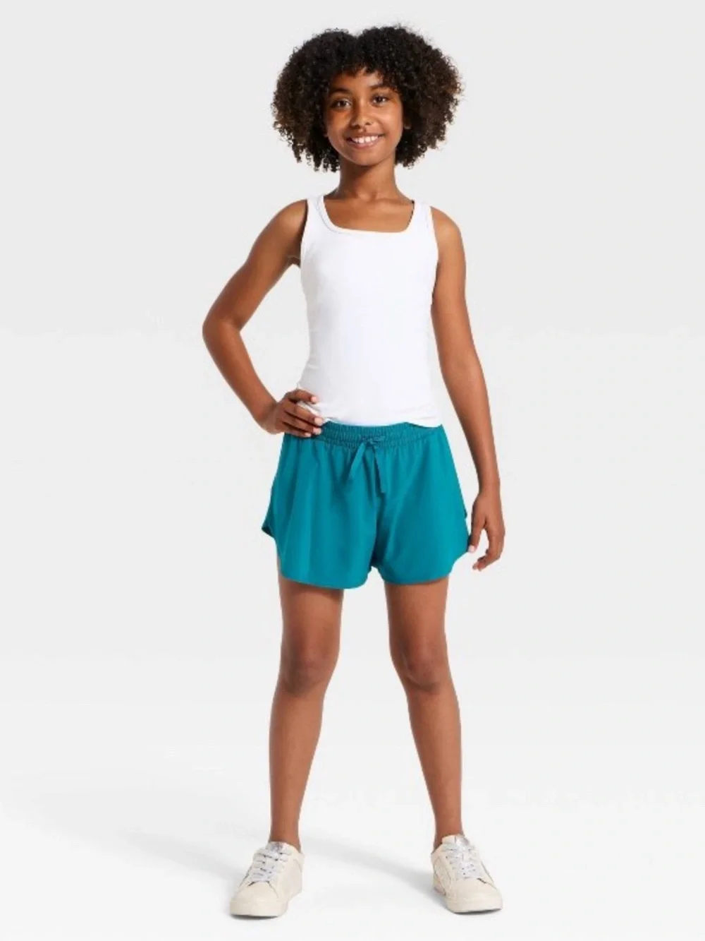 All In Motion Girls' Mid-Rise 2 in 1 Flowy Shorts - All In Motion Teal Blue S